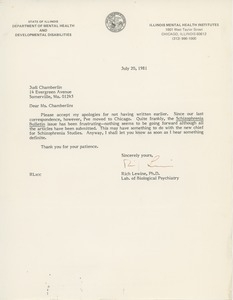 Letter from Richard R. J. Lewine to Judi Chamberlin