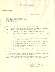 Letter from Rayford W. Logan to W. E. B. Du Bois