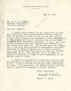Letter from Howard K. Beale to W. E. B. Du Bois