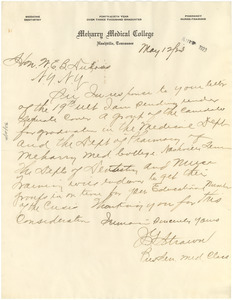 Letter from Meharry Medical College to W. E. B. Du Bois