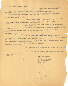 Circular letter from W. E. B. Du Bois and L. D. Reddick to Congressman Powell et al