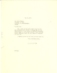Letter from W. E. B. Du Bois to Czechoslovakia Ministry of Posts and Telecommunications