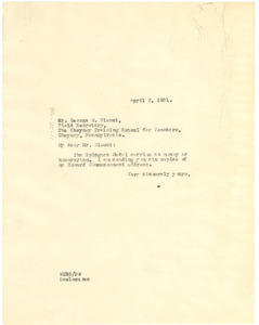 Letter from W. E. B. Du Bois to Cheyney Training School for Teachers