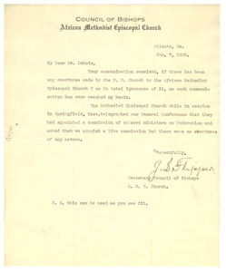 Letter from J. S. Flipper to W. E. B. Du Bois