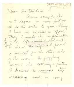 Letter from Laura Wheeler to W. E. B. Du Bois