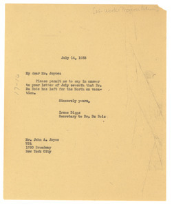 Letter from Irene Diggs to United States Works Progress Administration