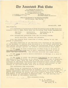 Circular letter from the Associated Fisk Clubs to Jennie Childress-Buckner