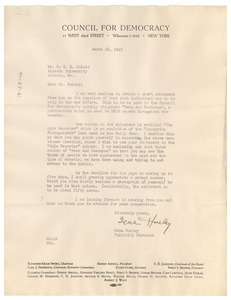 Letter from Gene Hurley to W. E. B. Du bois