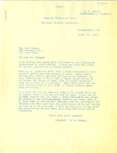 Letter from L. G. Jordan to Max Yergan