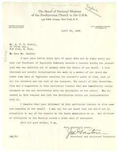 Letter from Presbyterian Church Board of National Missions to W. E. B. Du Bois