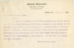 Letter from W. E. B. Du Bois to Charles Francis Adams