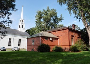 Hatfield Public Library: rear view of library and adjacent Congregational Church