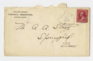 Envelope for a letter to Amos Alonzo Stagg from Phillips Andover Academy Football Association dated September 20, 1891
