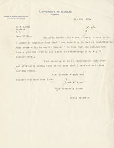Letter from Dr. James Naismith to William Ball (May 22nd, 1935)