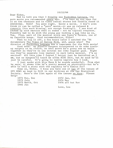 Correspondence from Lou Sullivan to Eldon Murray (October 22, 1988)