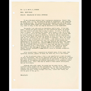 Memorandum from Edith Ellis to O.P. and M.S. Snowden about observation of social inventory, observations on Action for Boston Community Development (ABCD) social inventory and memorandum from Joseph Webster to OPS about reactions to Action for Boston Community Development (ABCD) social survey