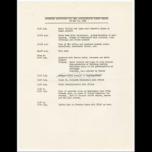 Suggested activities for Housing and Home Finance Agency (HHFA) Administrator Robert Weaver on May 10, 1963