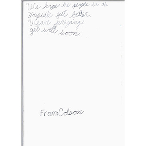 Card from a third grader from North Park Elementary School