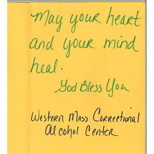 Card from a woman at the Western Massachusetts Correctional Alcohol Center