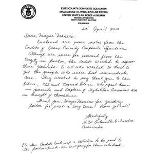 A Letter from Lt. Col. Antoinette D Fischer, of the Essex County Composite Squadron, Massachusetts Wing, Civil Air Patrol, United States Air Force Auxiliary to Boston mayor, Thomas Menino