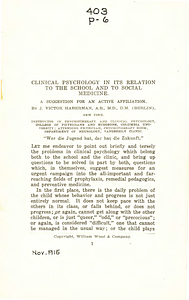 Clinical psychology and its relation to the school and to social medicine