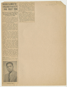 Negro Named to College Faculty For First Time (ca. 1947)