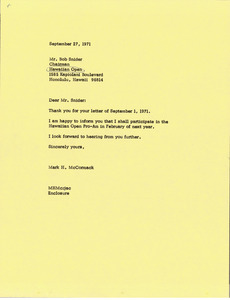 Letter from Mark H. McCormack to Bob Snider