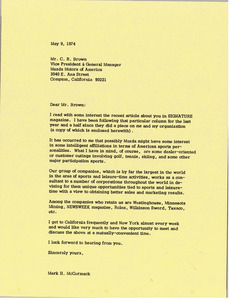 Letter from Mark H. McCormack to C. R. Brown