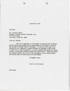 Letter from Mark H. McCormack to Leonard Milton