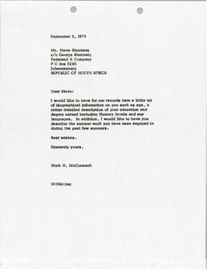 Letter from Mark H. McCormack to Steve Blumberg