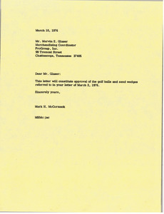 Letter from Mark H. McCormack to Marvin E. Glaser