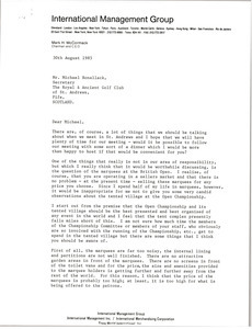 Letter from Mark H. McCormack to Michael Bonallack