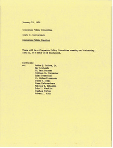 Memorandum from Mark H. McCormack to corporate policy committee