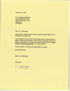 Letter from Mark H. McCormack to Somchin Ratanapto