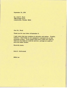 Letter from Mark H. McCormack to Cecil E. Wood