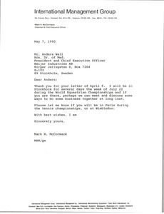 Letter from Mark H. McCormack to Anders Wall