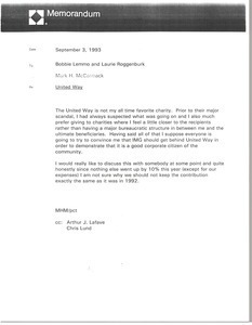 Memorandum from Mark H. McCormack to Bobbie Lemmo and Laurie Roggenburk