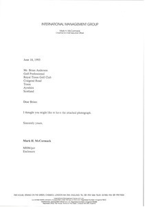 Letter from Mark H. McCormack to Brian Anderson