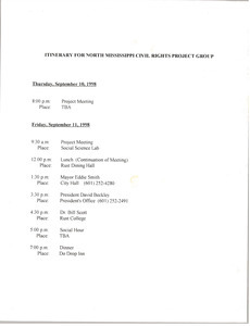 Itinerary for North Mississippi Civil Rights Project Group