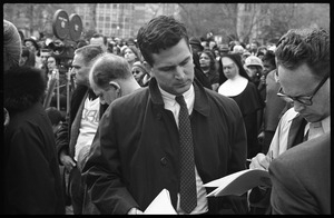 News media covering a civil rights demonstration on Lafayette Square, in front of the White House