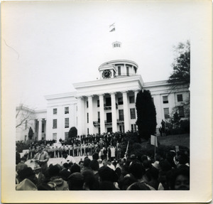 Marchers near the steps of the Mississippi capitol, in front of police cordon