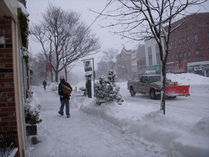 Pedestrians on the sidewalk along Main Street, Northampton, Mass.