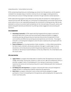 Living History Arts: Culture Builds Community [case statement for donors]