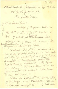 Letter from W. E. B. Du Bois to Archibald R. Colquhoun