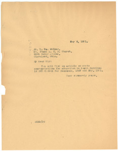 Letter from W. E. B. Du Bois to D. Ormonde Walker