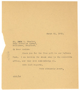 Letter from W. E. B. Du Bois to John J. Wheeler