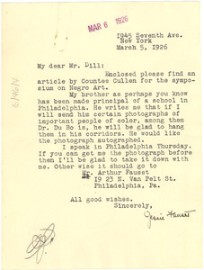 Letter from Jessie Fauset to Augustus Granville Dill