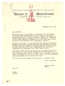 Circular letter from Masses and Mainstream to W. E. B. Du Bois
