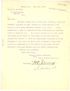 Letter from P. C. James to W. E. B. Du Bois