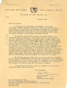 Letter from United Nations to W. E. B. Du Bois
